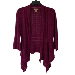Peck & Peck Weekend Waterfall Crochet Cardigan Burgundy Womens Sz M
